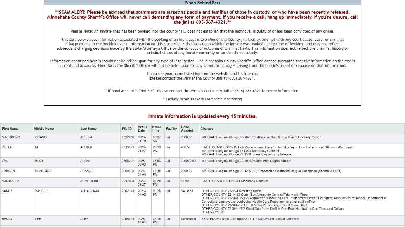 Minnehaha County Who's Behind Bars